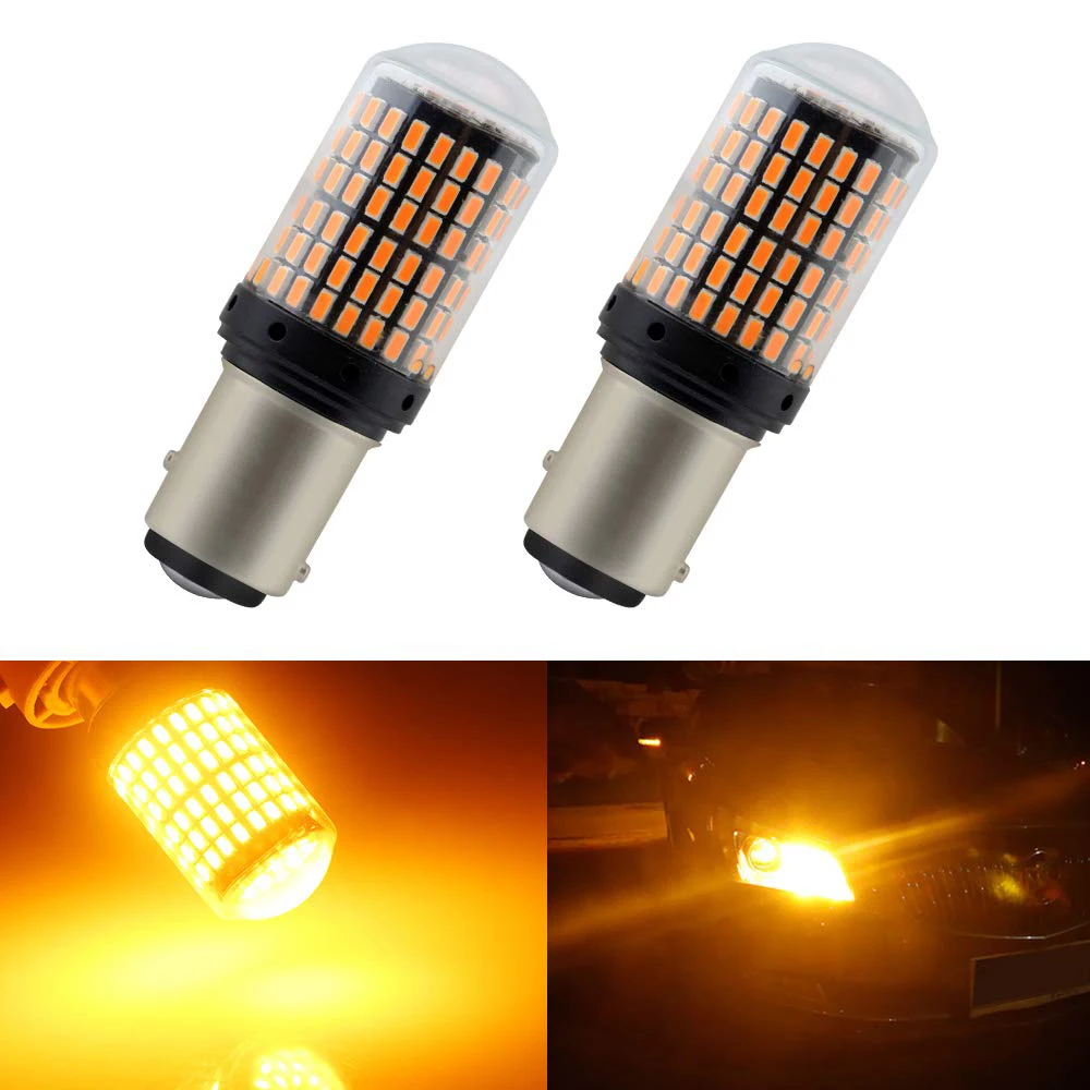 

2Pcs/set P21W BAY15D 1157 LED Canbus 3014 144SMD Error Free Car Turn Light Bulbs Yellow