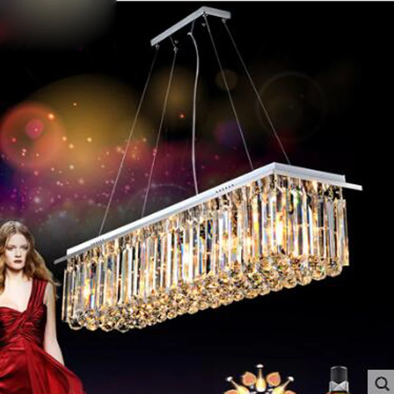 

Rectangular dining room lamp crystal lamp Bar crystal chandelier dining room personality Lamp modern personality led fixture led