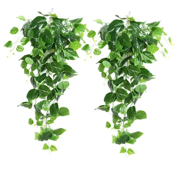 

2Pcs Artificial Hanging Scindapsus Leaves, Fake Ivy Hanging Vine Greenery Garlands for Wedding Party Home Garden Wall Decoration