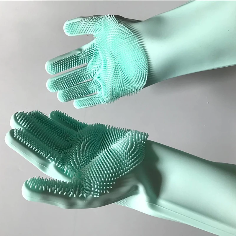 

Drop shipping 1 Pair Magic Silicone Rubber Dish Washing Gloves Eco-Friendly Scrubber Cleaning For Multipurpose Kitchen Bathroom