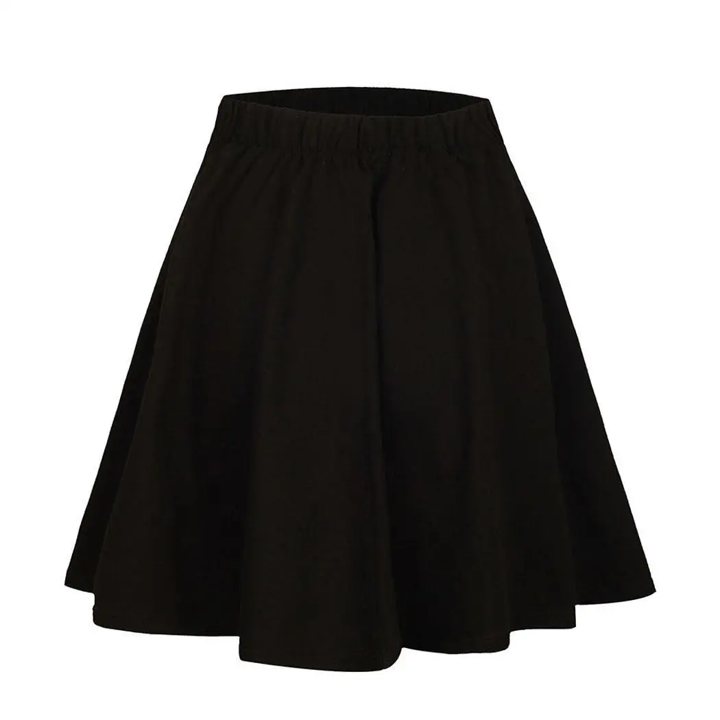 

Women Fashion Solid Stretchy Pleated Skater Above Knee Summer Skirt Natural A-line Mini Casual Skirt