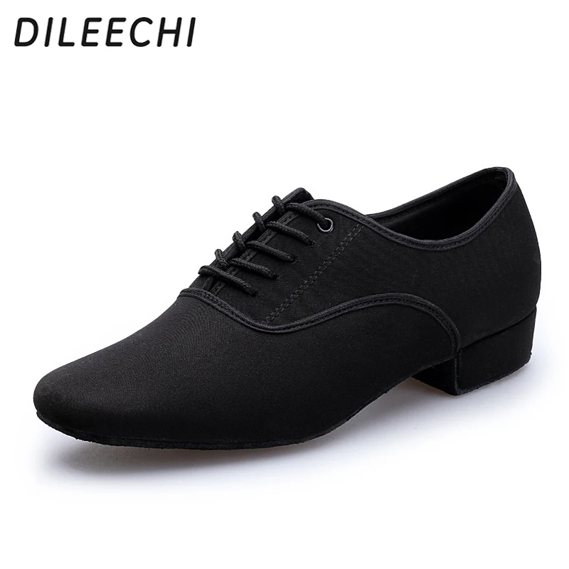 

DILEECHI Modern dance shoes Men's canvas Oxford cloth square heel Ballroom dancing shoes flat 25mm cow suede soft outsole