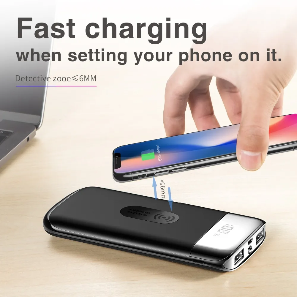 

Wireless Charger Powerbank 30000mah Power Bank External Battery Bank Built-in Portable QI Wireless Charger for iPhone X Max 7 8