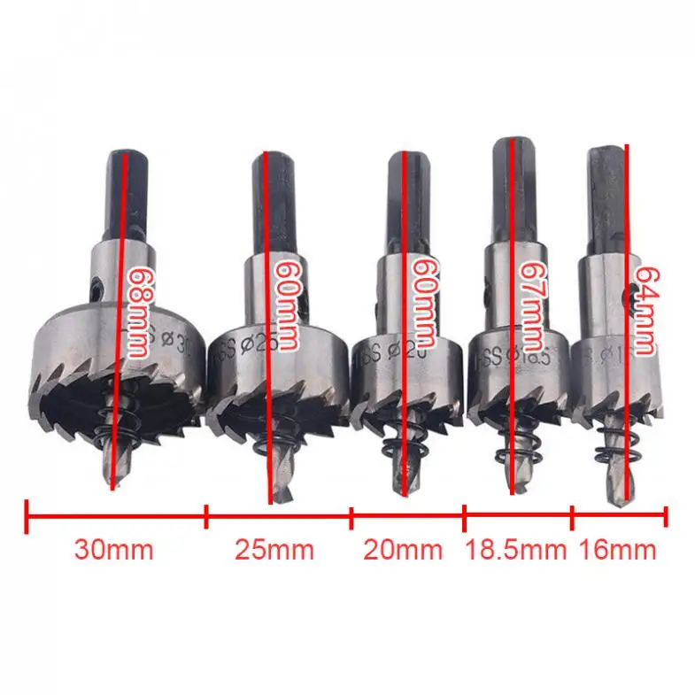 5 шт Карбид Совет HSS отверстия сверлом видел комплект Нержавеющая сталь металлического сплава 16/18. 5/20/25/30 мм