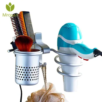 

Mrosaa Hair Dryer Rack with Cup Aluminum Drier Comb Holder Rack Stand Bathroom Hair Blow Dryer Holder Organizer Free Punching