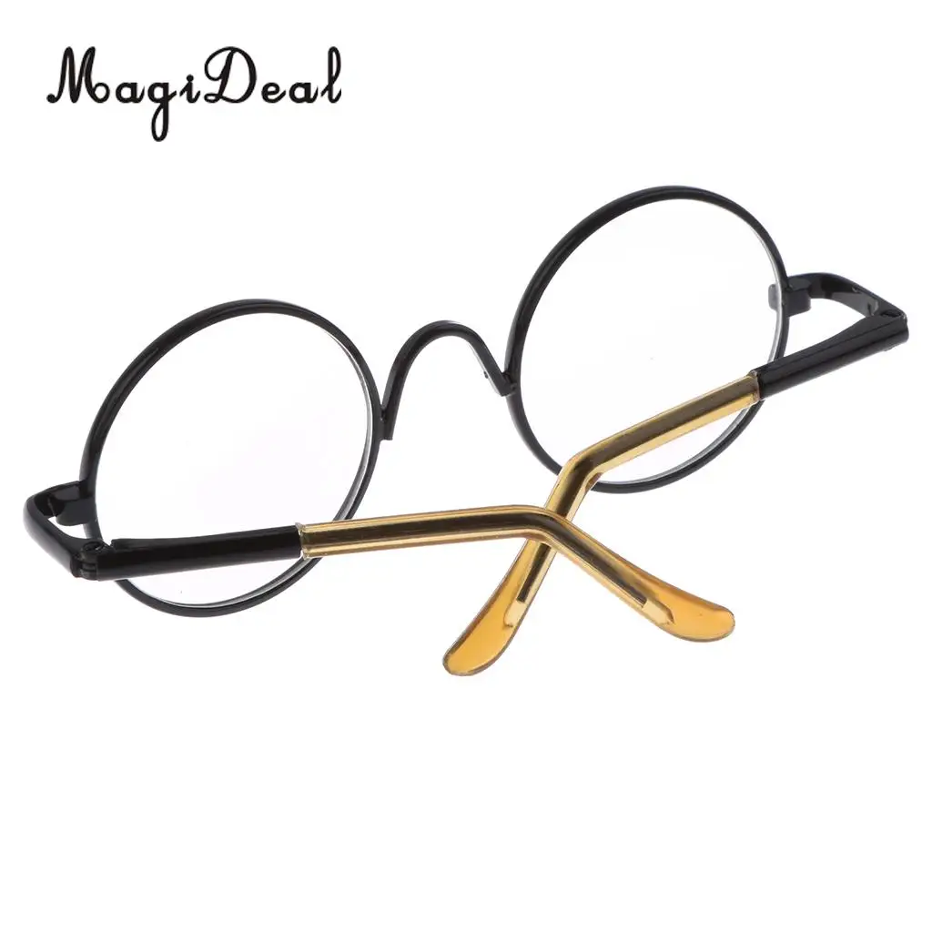 2 Pairs of Retro Hippy Style Round Metal Frame Clear Lens Eye Glasses Eyewear with Silver & Black Frame for Dolls Accessories