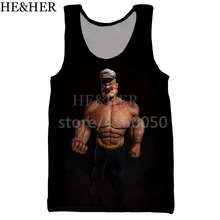 Модный топ на бретелях с 3D принтом Popeye для мужчин, Модный летний топ на бретелях для работы, Мужские Женские топы, топ на бретелях