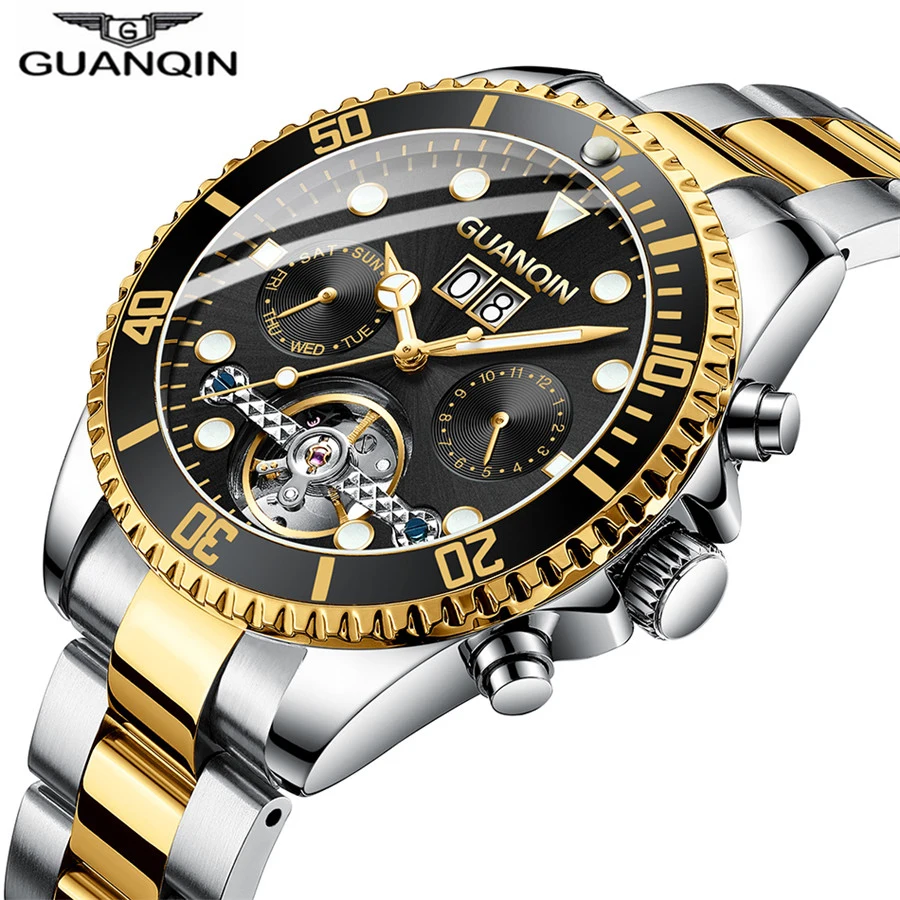 الأعمال الذهب الأسود مضيئة الميكانيكية السباحة ووتش الرجال توربيون للماء 50 M عارضة تقويم ساعة اليد مضيئة الساعات جديد الأعمال الذهب الأسود مضيئة الميكانيكية السباحة ووتش الرجال توربيون للماء 50 M عارضة تقويم ساعة اليد مضيئة الساعات جديد
