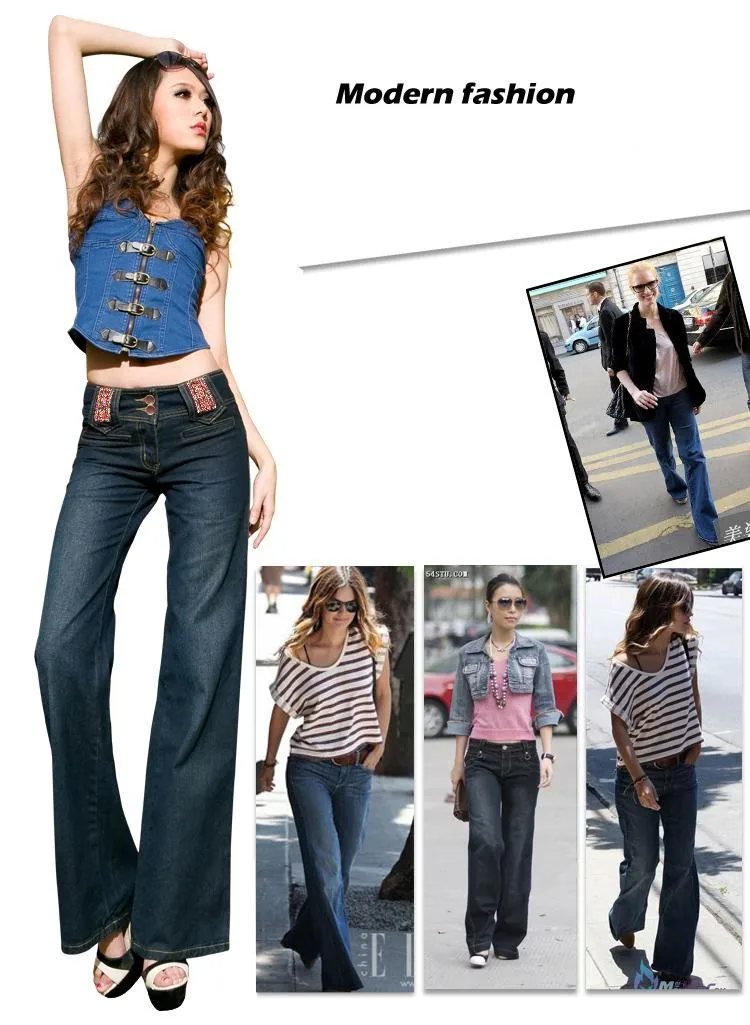 Высокое качество, продвижение размера плюс, женские джинсы с высокой талией, Широкие джинсовые штаны, расклешенные брюки