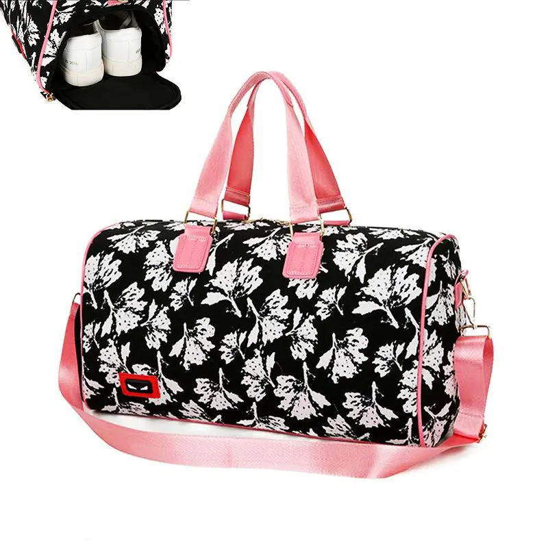 2018 Women Pink Gym Bag Lady Waterproof Canvas Outdoor Bag New Style Printing Boarding Bag