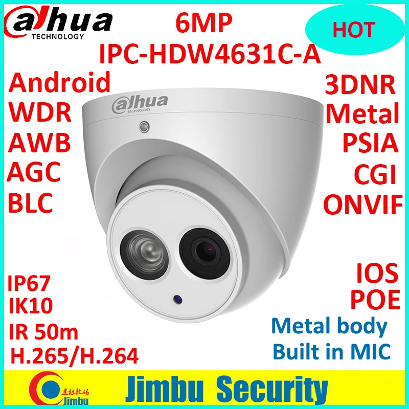Dahua 6MP 4MP POE H.265 HOT IP Camera Built-in mic IPC-HDW4631C-A&HDW4433C-A IR security cctv Dome Camera onvif