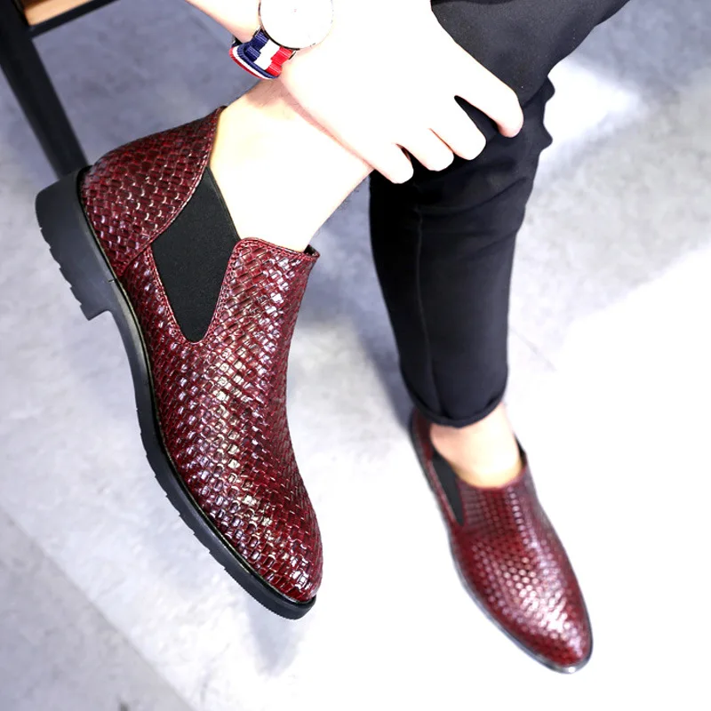 Men Chelsea Boots Spring Autumn Hand Knit High help Style Waterproof Classic Fashion Leather Boots Men Shoes 38-48