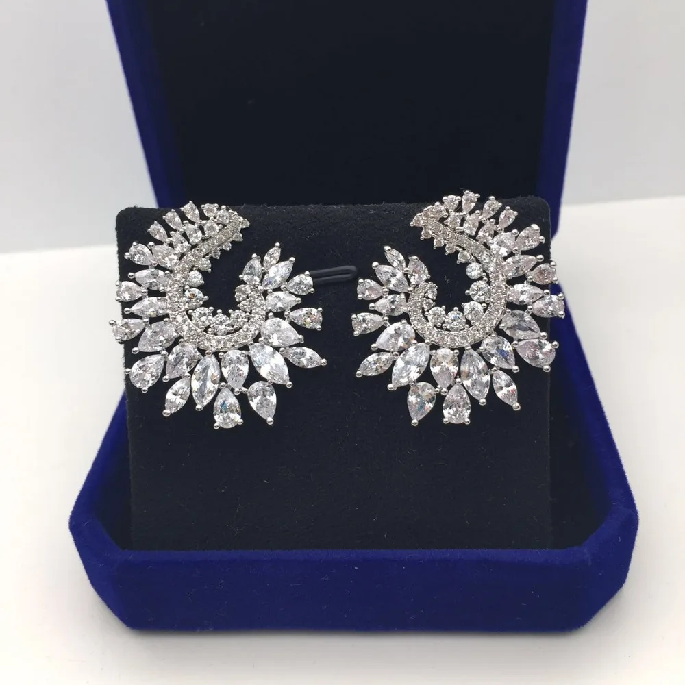 Брендовые большие серьги-гвоздики с кубическим цирконием для женщин, модные ювелирные изделия, двойные свадебные серьги, аксессуары Brincos