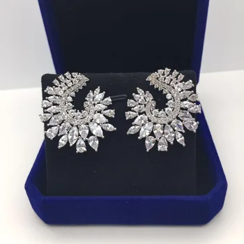 

Brand Cubic Zirconia Big Stud Earrings For Women Fashion Jewelry Double Bridal Ear Accessories Brincos