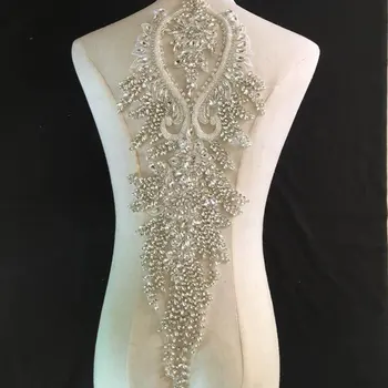 

Deluxe Rhinestone bodice applique for haute couture for wedding dress veil,heavy crystal bead applique bridal accessories 1piece