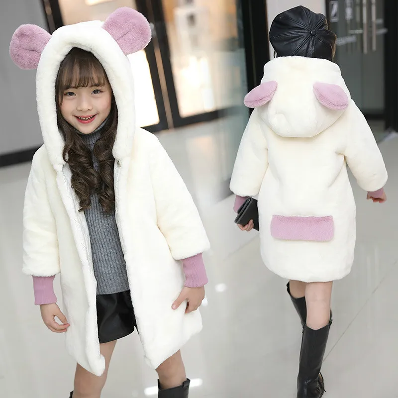 

Children's Faux Fur Coat Russian Winter Outerwear Thickening Long Section Girls Fur Coat Rabbit Fur Princess Winter Fur Jacket