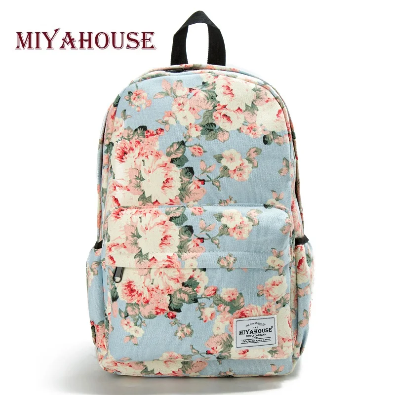 Mochila de viaje con estampado Floral clásico de Miyahouse para mujer mochila escolar de lona para adolescentes mochila de gran capacidad para mujer