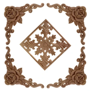 

VZLX Simple Vintage Wood Carved Decal Corner Onlay Applique Frame Furniture Wall Unpainted For Home Cabinet Door Decor Craft