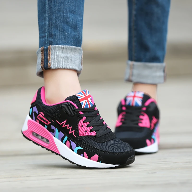 

Plus Size Womens Summer Outdoor Sport Light Running Flats Lace Up Mesh Breathable Platform Sneakers Damping Anti Collision Shoes