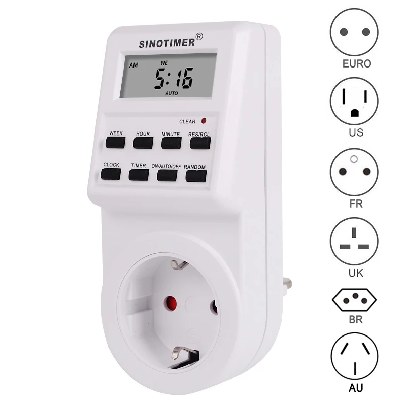 

110/220V AC Programmable Timers Weekly Programmable Electrical Power Socket Timer Switch EU UK US FR Plug standard with Clock