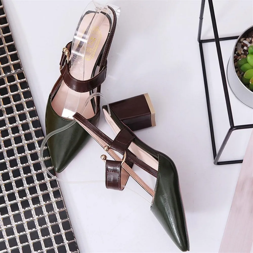 

2019 Women Summer Thick Square Heels Sandals Sexy Lady Party Night Club Strap Dress High Heels Point Toe Shoes