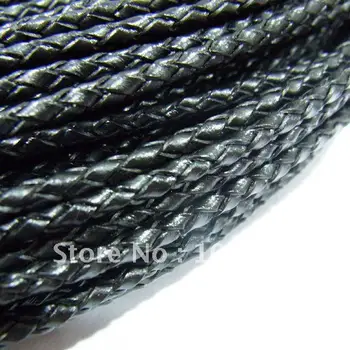

Factory direct sale//!!! High quality black 4mm braided geunine leather cord round 100yards/roll