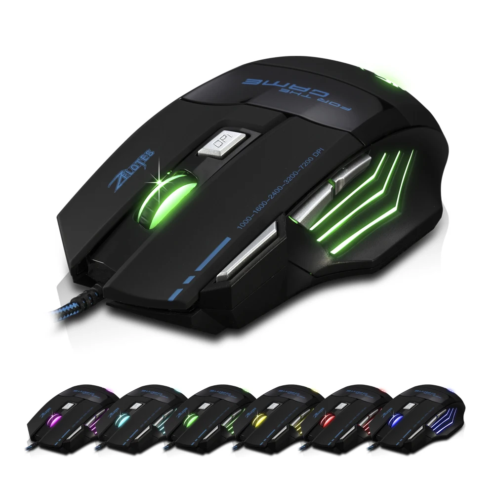 Zelotes T 80 игровой Мышь 7200 Точек на дюйм Подсветка Multi Цвет светодиодный оптический 7