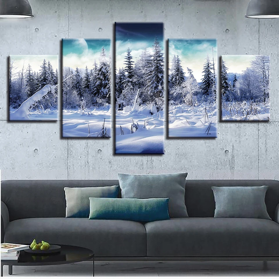 

Art Pictures HD Printed Decoration Home Living Room Wall 5 Pieces Forest Snow Landscape Modular Framework Poster Canvas Painting