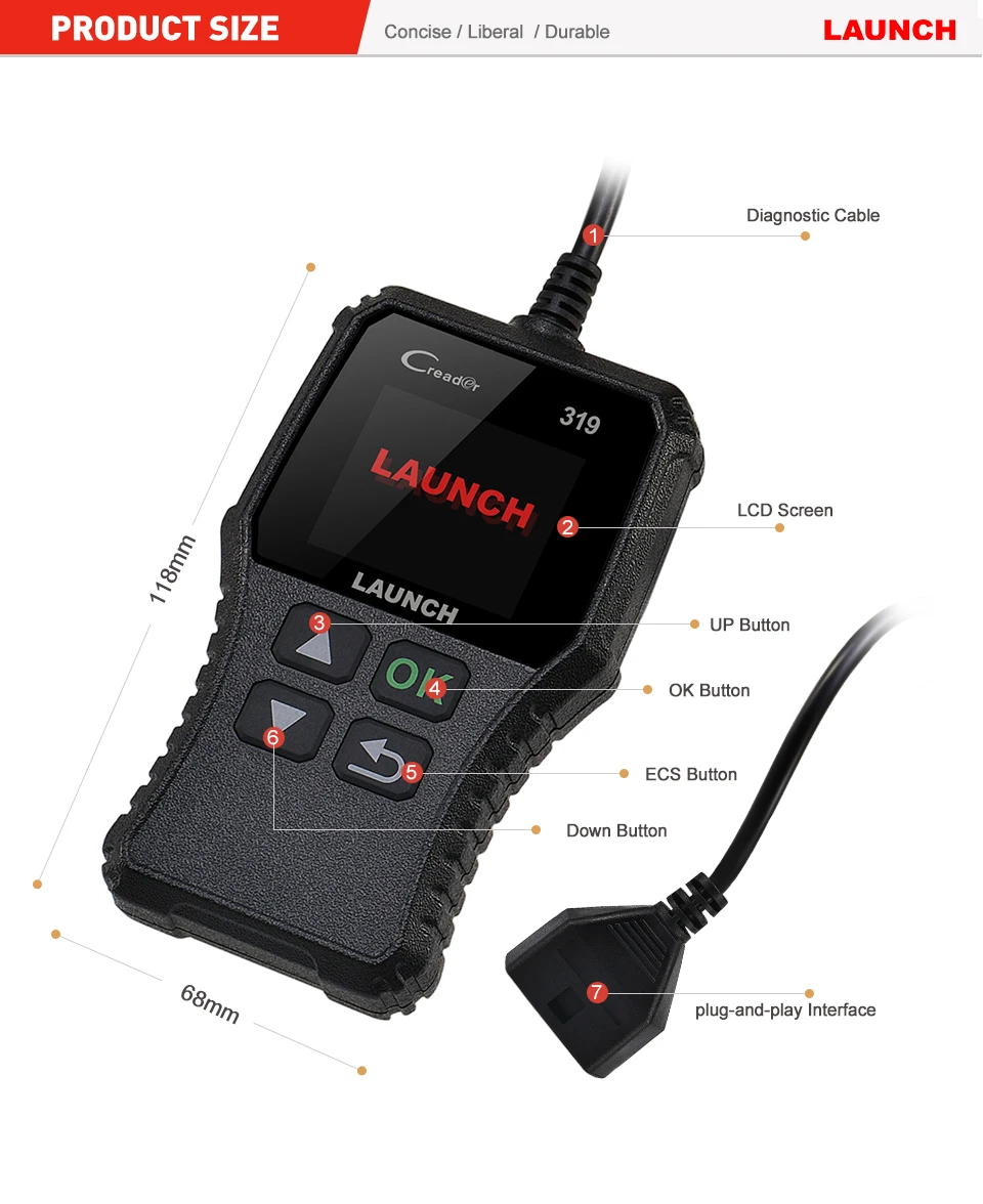 Launch X431 Creader 319 CR3001 полный OBD2 OBDII считыватель кодов сканирующие инструменты OBD 2 CR319 автомобильный диагностический инструмент PK AD310 ELM327 сканер