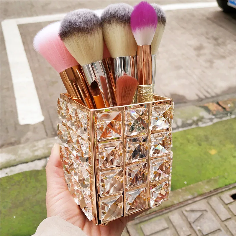 

Crystal Makeup Organizer Storage Boxes Lipstick Holder Makeup Brush Storage Europe Make up Organizer Cosmetic Tools Display Box