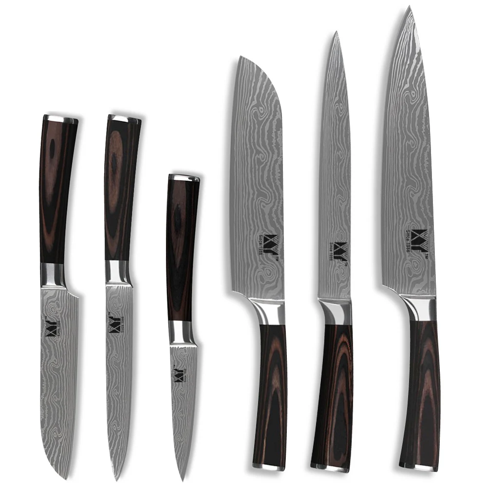 6 Piece Set High Grade Stainless Steel Knife Color Wood Handle Beauty