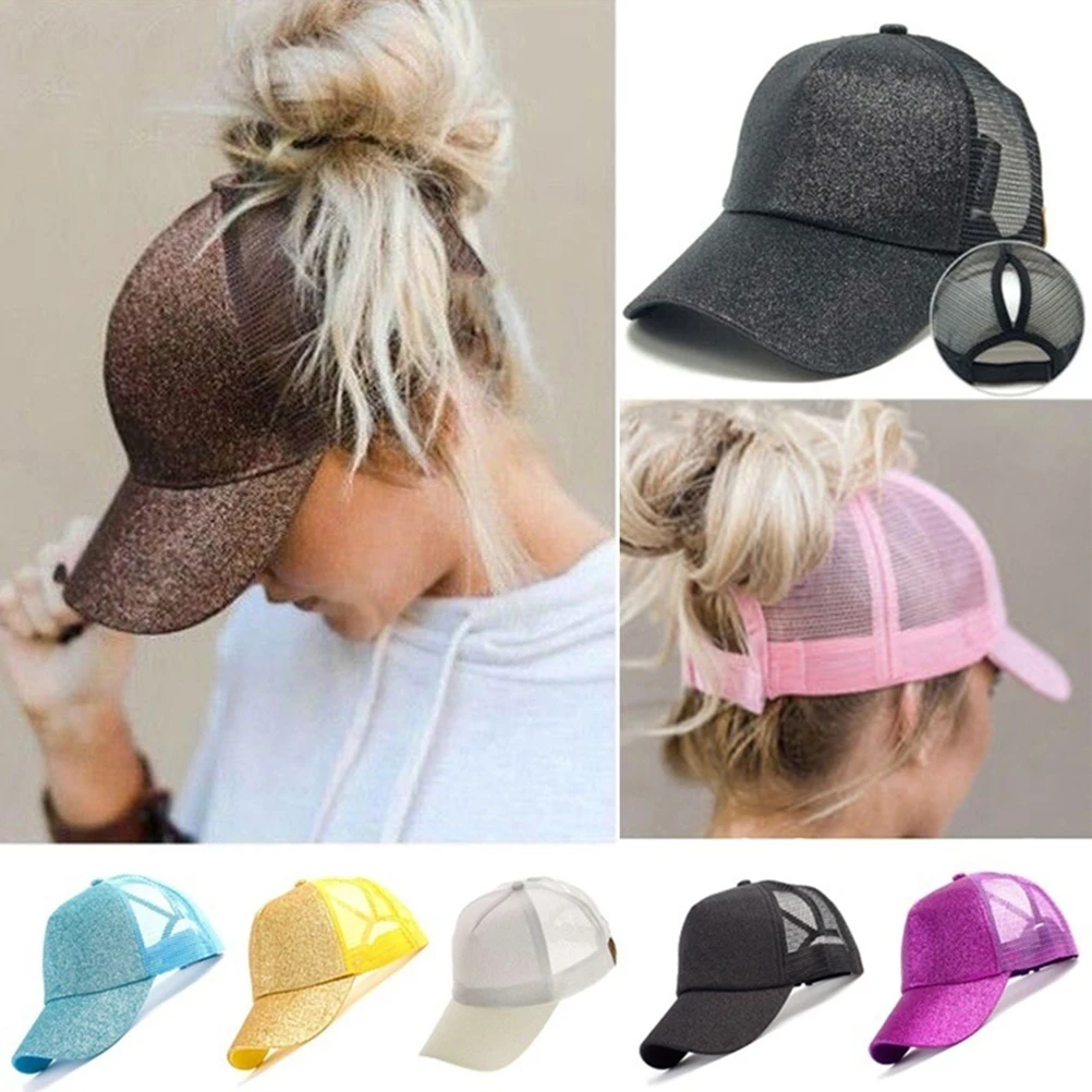 Блестящая бейсбольная кепка с хвостом, женский рюкзак, летняя сетчатая шапка, женские грязные шапки, Повседневная Регулируемая уличная Кепка в стиле хип-хоп