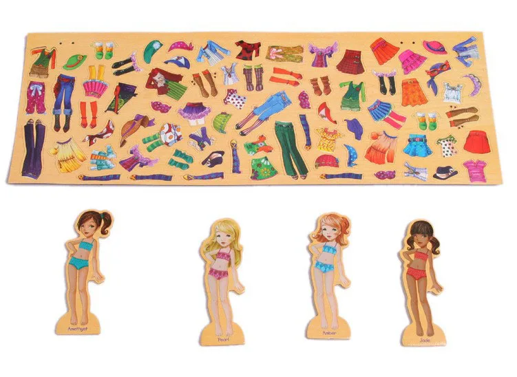 

Puzzle toy wood Magnetic Dress-Ups Wooden toys Educational Good toys for children kids 63 pcs brinquedos educativos