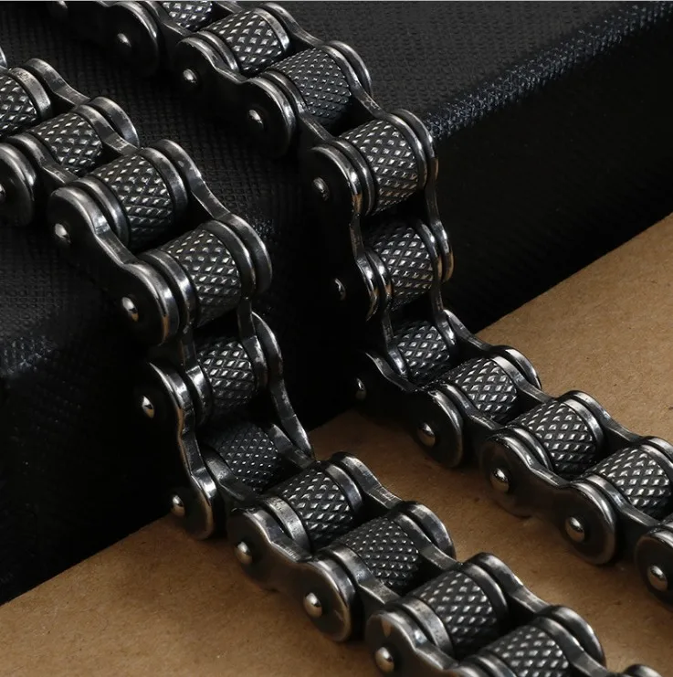 

Retro Heavy Brush Stainless Steel Motorcycle Chain Men Bracelet 11/13MM Wide Mens Bike Biker Bracelets Hip-Hop Jewelry 19-23cm