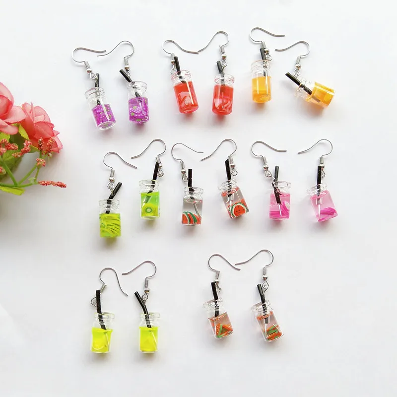 

2019 Korean Summer cool Fruit Juice Earrings Personality Simulation Strawberry Lemon Watermelon long glass earrings for women j