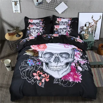 

4pcs bedding set cut skull bedcloth National style elephant bed set lotus flower bed linens 3D sheet pillowcase&duvet cover set
