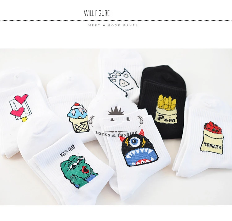 Носки с изображением картофеля фри, томатов, мороженого, лягушки, женские забавные носки в японском Корейском стиле Харадзюку, Хлопковые женские носки