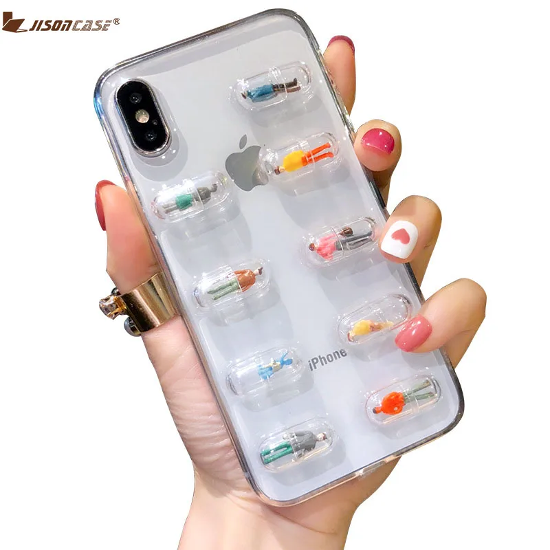 Jisoncase Чехол для iPhone 6 7 8 Plus прозрачный мультяшный маленький персонаж капсула чехлы