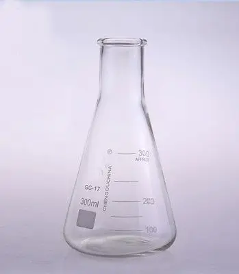 Коническая колба Erlenmeyer из боросиликатного стекла с широким горлышком 300 мл для