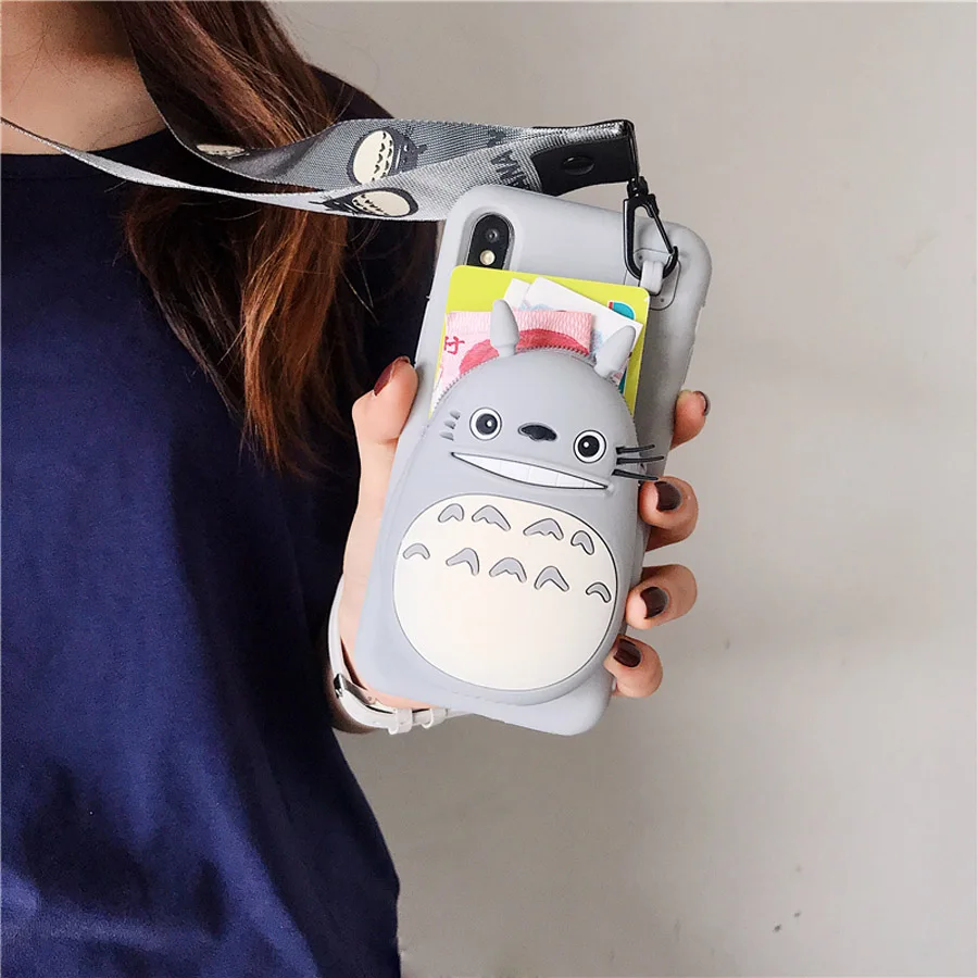

cute cartoon cat wallet card strap silicone case for iphone 7 8 6 6S plus XS MAX XR X case cover fashoin soft protective phone