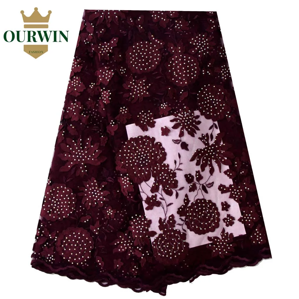 

2018 Latest African Tulle French Lace Fabric Laser Cutting Jacquard High Quality Nigerian Wedding African Lace Fabric Burgundy