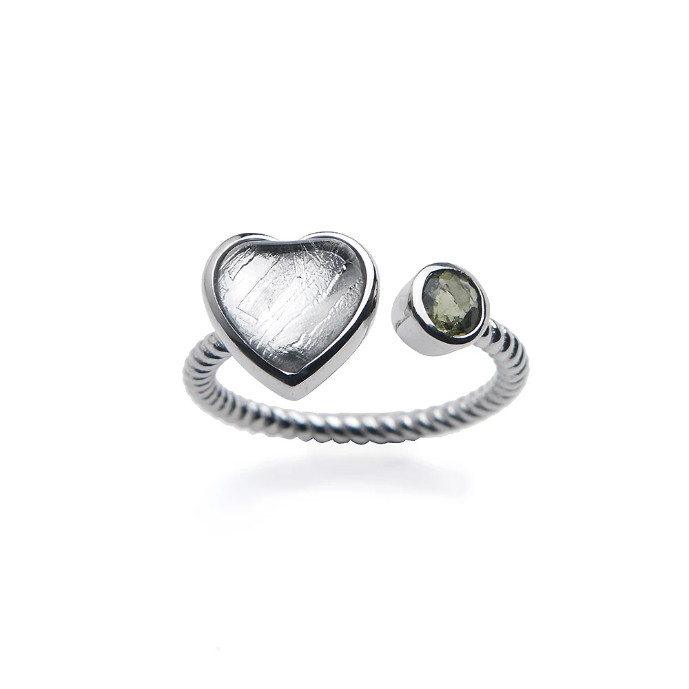 Подлинное натуральное кольцо Gibeon железное метеорит для женщин и мужчин регулируемое кольцо 10 мм Сердце Серебро молдвит сердце круг