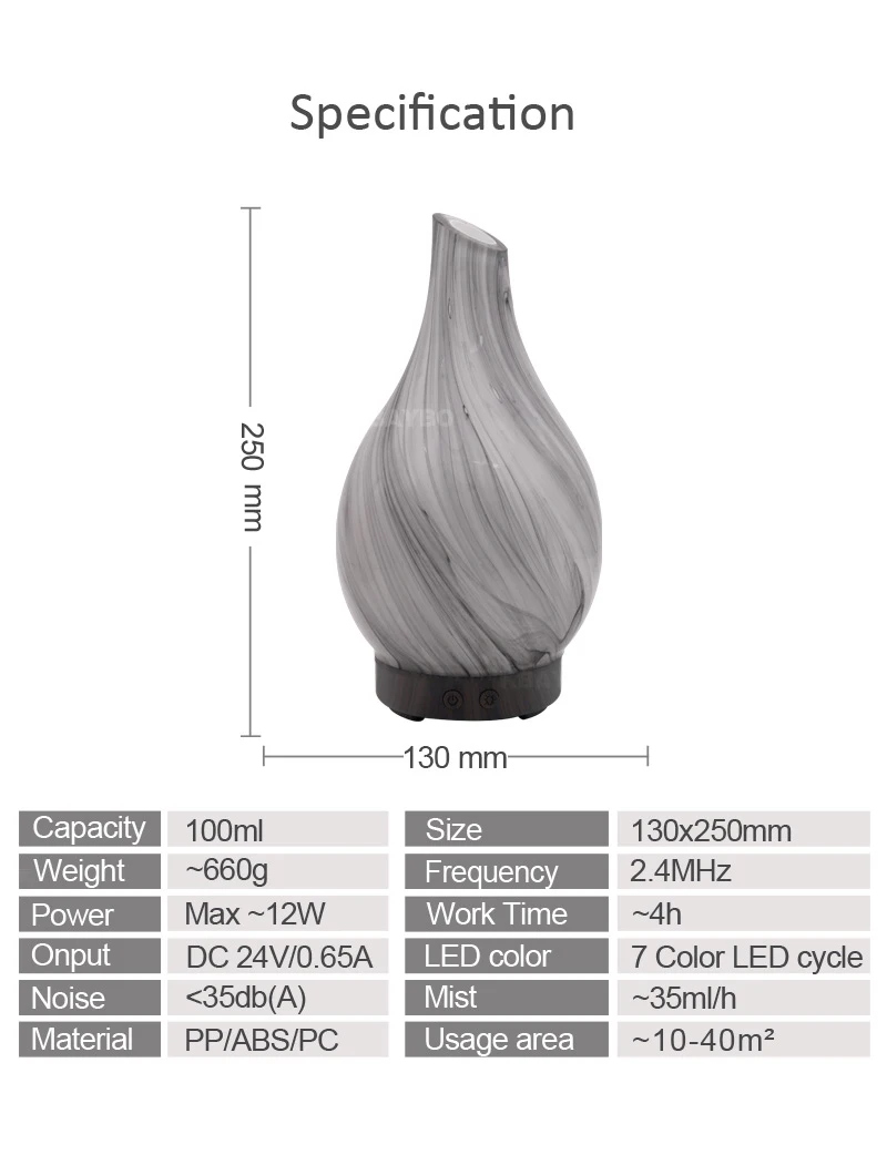 KBAYBO, 100 мл, Электрический арома-диффузор, увлажнитель воздуха, масляный диффузор, ароматерапия, холодный туман, светодиодный ночник для дома