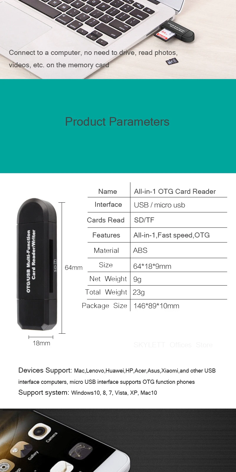 2 в 1 USB OTG кард-ридер высокоскоростной USB2.0 Универсальный TF/SD карта памяти OTG ридер для Android телефон компьютер USB интерфейс