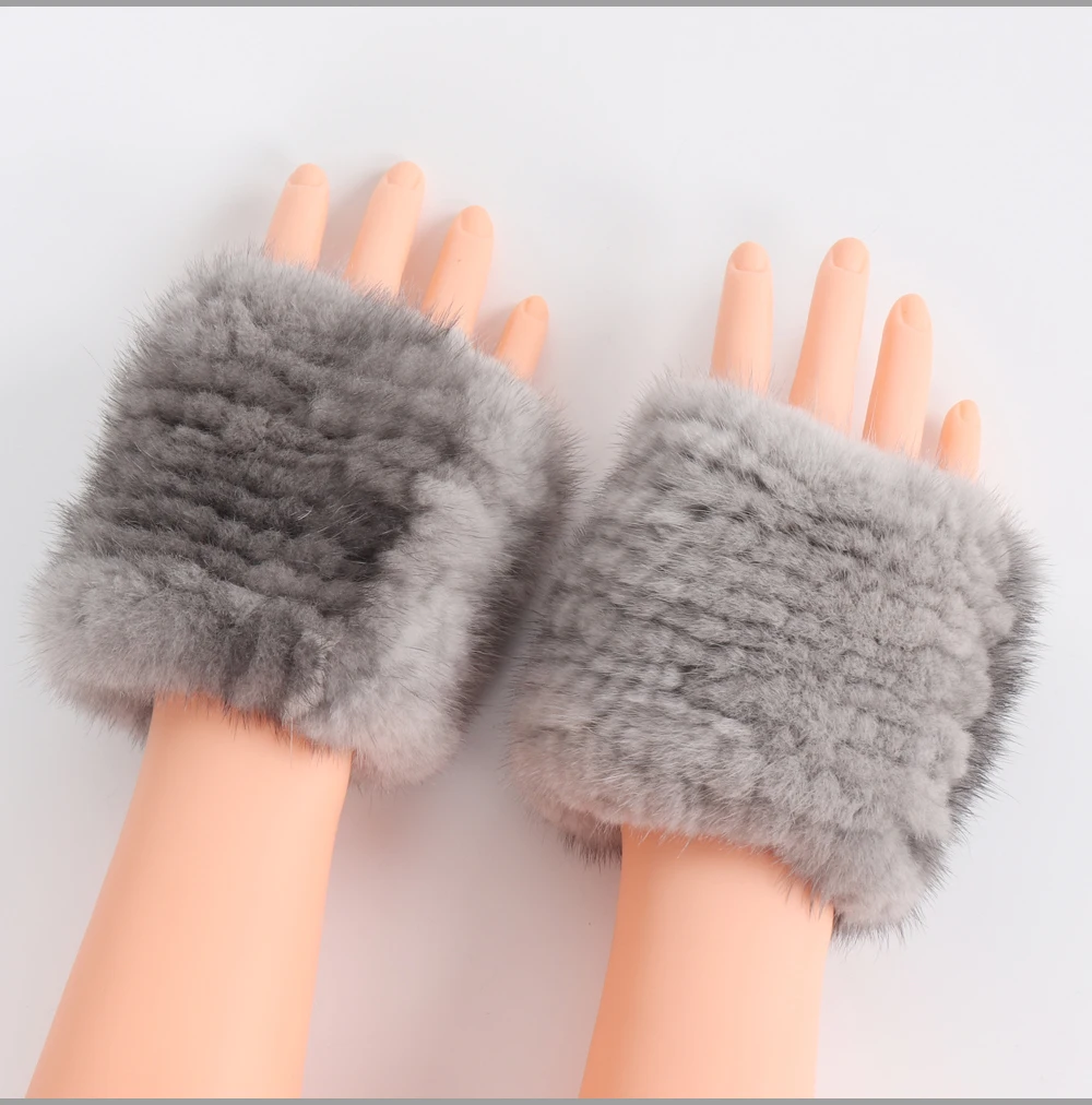 Новые роскошные прекрасный Для женщин реального норки меховые без пальцев перчатки женские зимние эластичные 100% натуральная норка