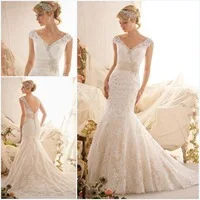 Mermaid Lace Wedding Dresses Backless New Brand V Neck Beads Tank Court Train Vestidos De Noiva Renda