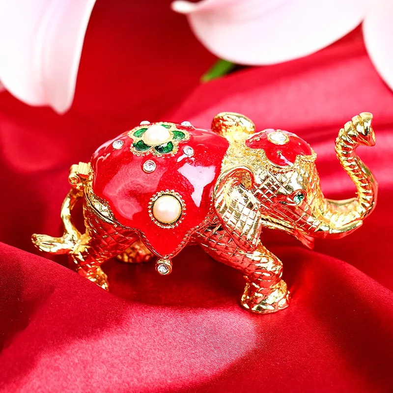 2016 Vintage Metal  Elephant Figurine Jewelry Ring Stand Display Trinket Box Wedding Souvenirs Christmas Gift Carved Alloy Box (4)