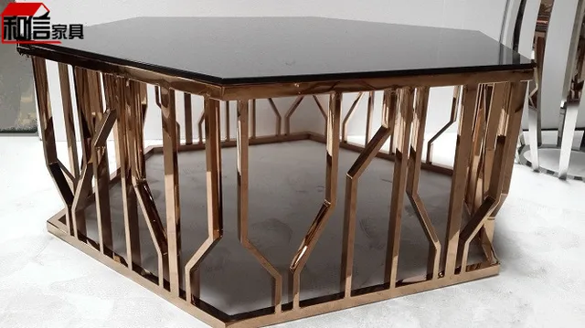 Hexagonal Stainless Steel Rose Gold Coffee Table Minimalist Modern Hexagonal Stainless Steel Rose Gold Coffee Table Minimalist Modern Sofa Short Gl And Side