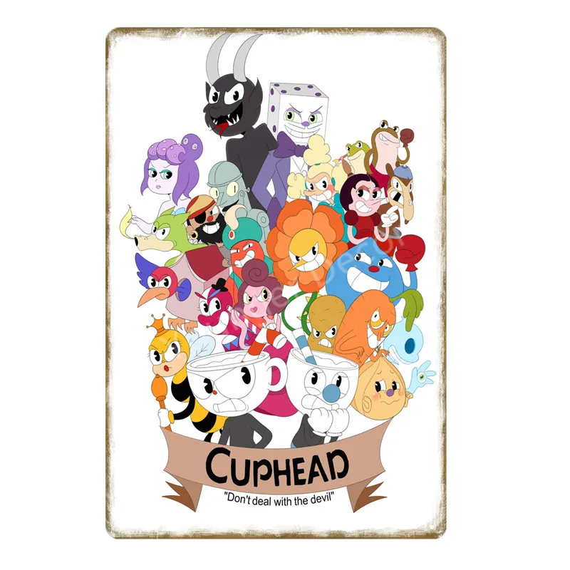 Видео игры Funko поп Cuphead металлический плакат Mugman дьявол легендарная чаша настенная печать оловянные знаки домашний декор детский подарок YD045 - Цвет: YD1018