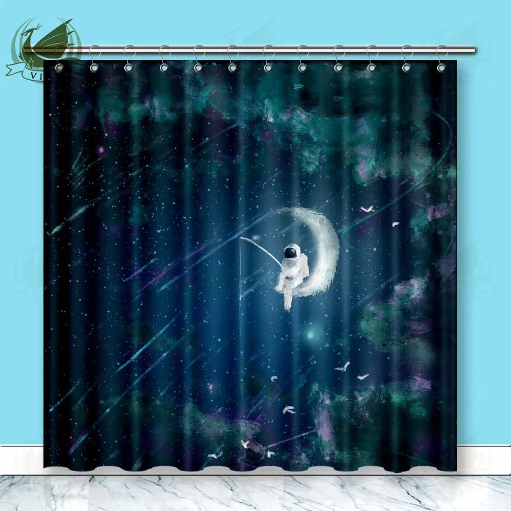 Vixm Home Fantasy Starry Sky Polyester Fabric Shower Curtain Astronauts